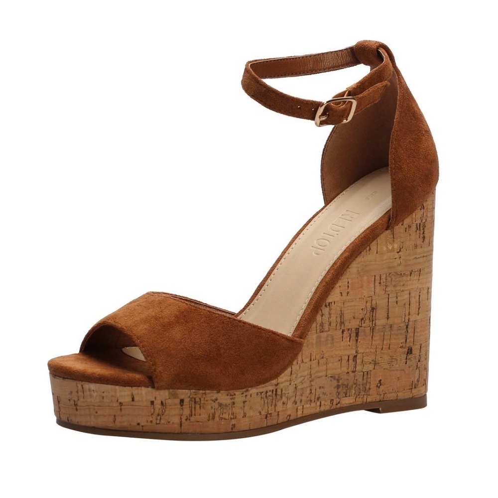 NEW Brown Cork Wedge Platform Sandal Shoe Y2K 90s Heel Strappy Open Toe 10